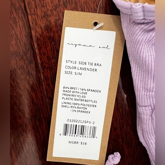 Niyama Sol Lavender Sleeveless Top with Side Ties and built in bra, size S/M - Picture 4 of 5